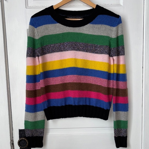 ENGLISH FACTORY METALLIC CANDY STRIPE MOHAIR BLEND SWEATER - Picture 2 of 8